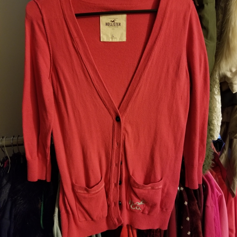 Oversized coral Hollister cardigan sweater